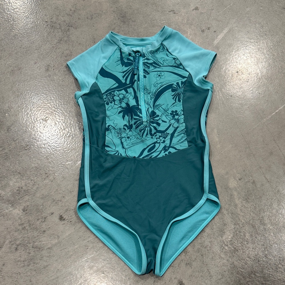 Athleta Kids Teal Floral One-Piece Swimsuit